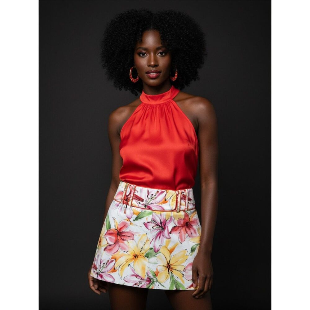 Cache Floral Mini Skirt Y2K Vintage Watercolor Lily Tropical Summer Bright Pink
